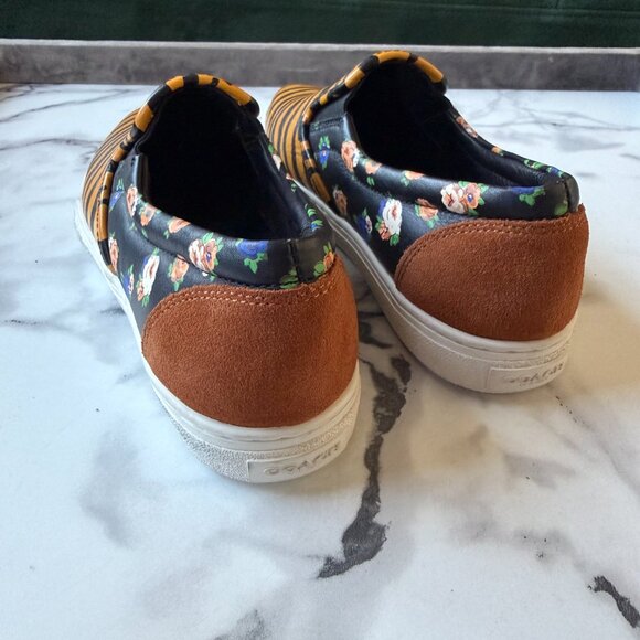 Coach C103 Tiger Floral Leather Slip On Sneakers Size 6 - Picture 6 of 8